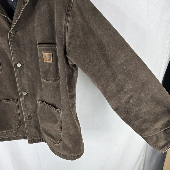 Carhartt Vintage Mens Large C02CHT Brown Chestnut Blanked Lined Chore Jacket - Picture 3 of 11